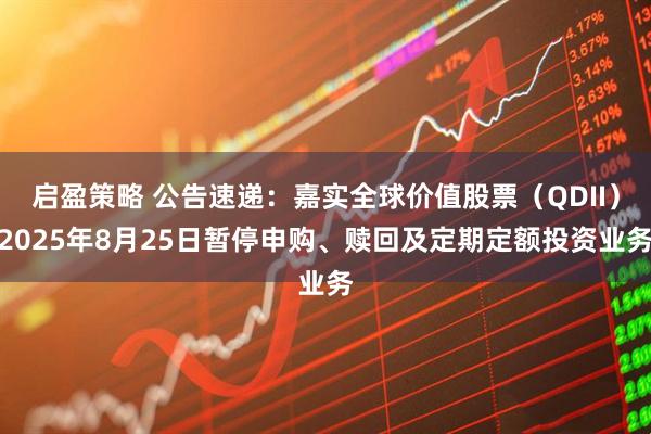 启盈策略 公告速递：嘉实全球价值股票（QDII）2025年8月25日暂停申购、赎回及定期定额投资业务