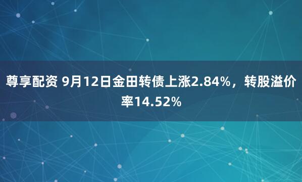 尊享配资 9月12日金田转债上涨2.84%，转股溢价率14.52%